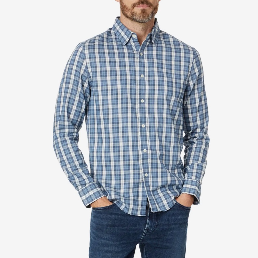 NWT Faherty Blue White Plaid Casual Shirt Seaside Movement Medium Mens Button